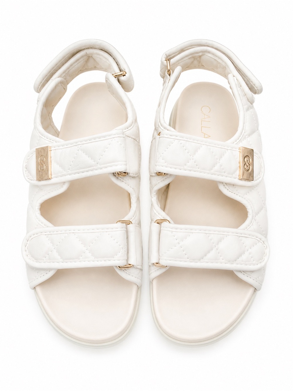 White Quilted Velcro Women’s Sandals - Calla